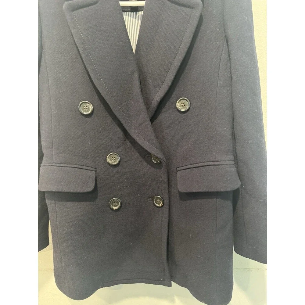 J. Crew Double Cloth Italy Wool Blend Double Breasted Pocket Pea Coat Navy Sz 00 - Picture 3 of 6